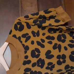 Women's Leopard Print Short Sleeve Rib Trim Dress